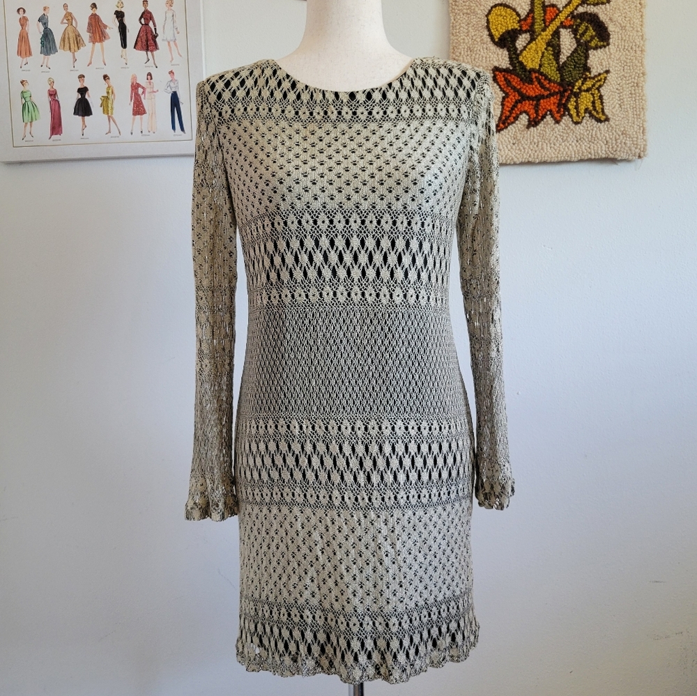 Scarlett | 90s Vintage Gold & Black Knit Mini Dress
